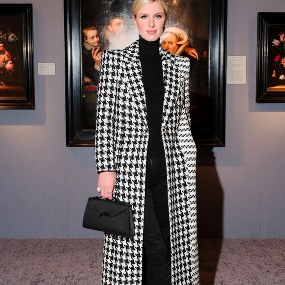 Alice + Olivia Black White Houndstooth Tweed Coat Long Maxi Blazer Colley 2 - Picture 1 of 16